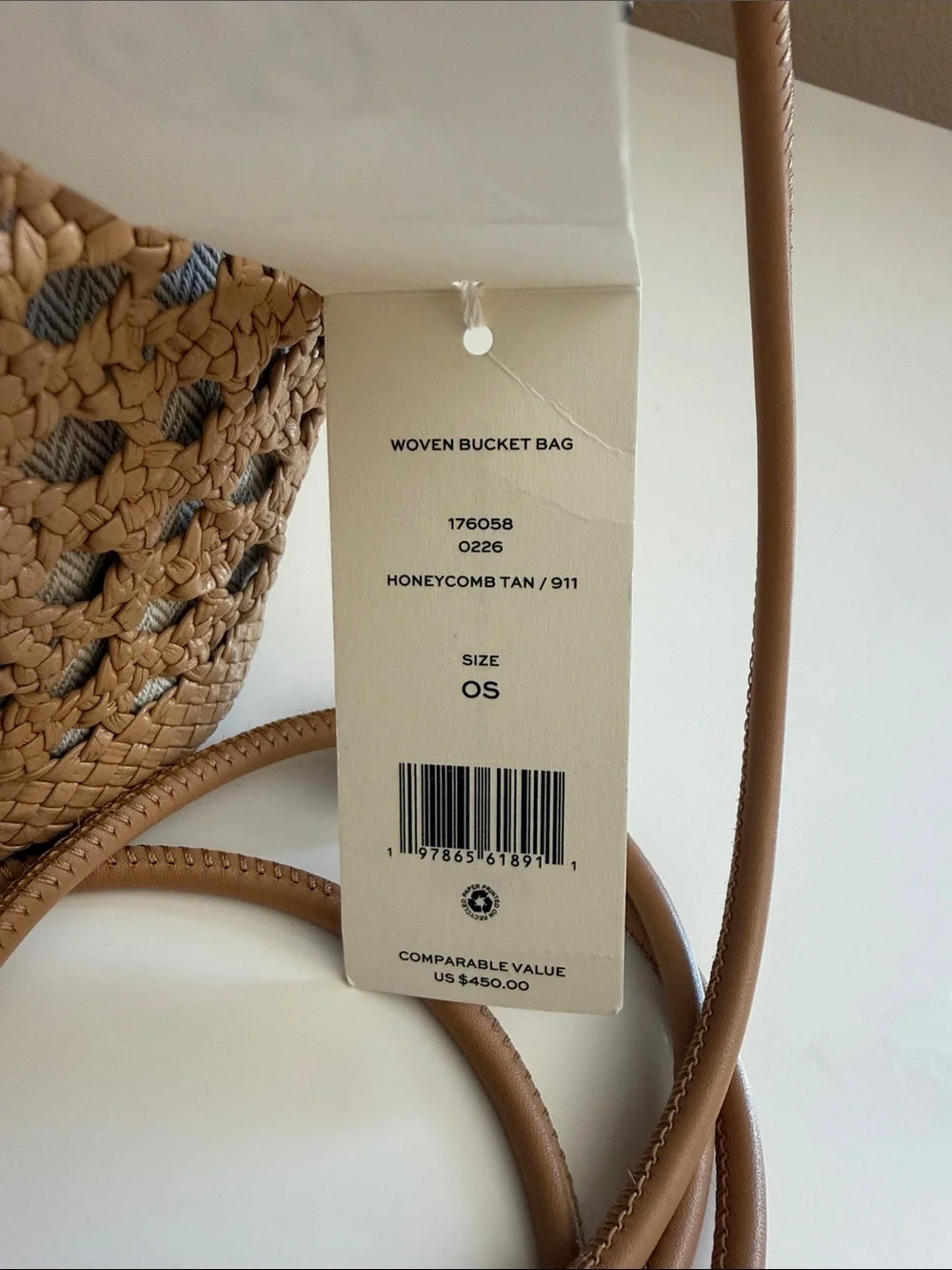 Tory Burch Woven Leather Bucket Bag in Honeycomb Tan NWT $450